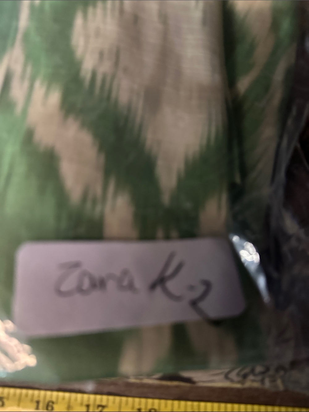 NEW Zara M Ikat green linen blend beaded hidden button contemporary blouse boho - Picture 14 of 14